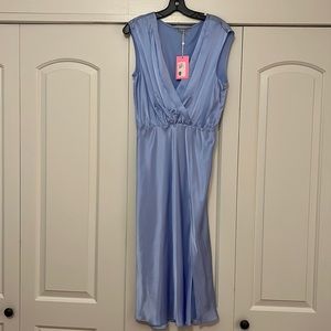 Blue silk dress, new with tags, size L